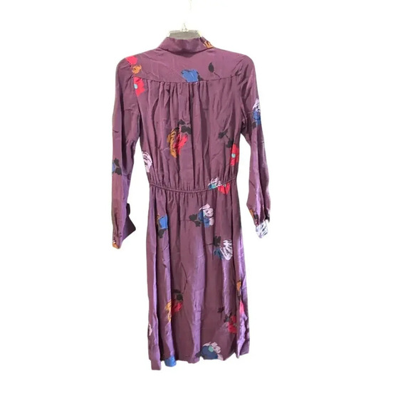 Vintage Purple Floral 100% Silk Button Front Midi Shirt Dress Size 10 - Picture 3 of 5
